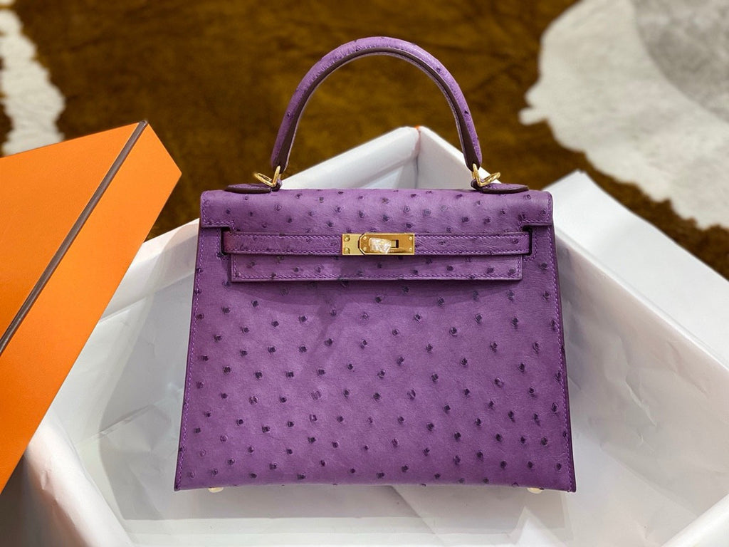 Hermès Kelly 25 Anemone Ostrich With Gold Hardware Hermes
