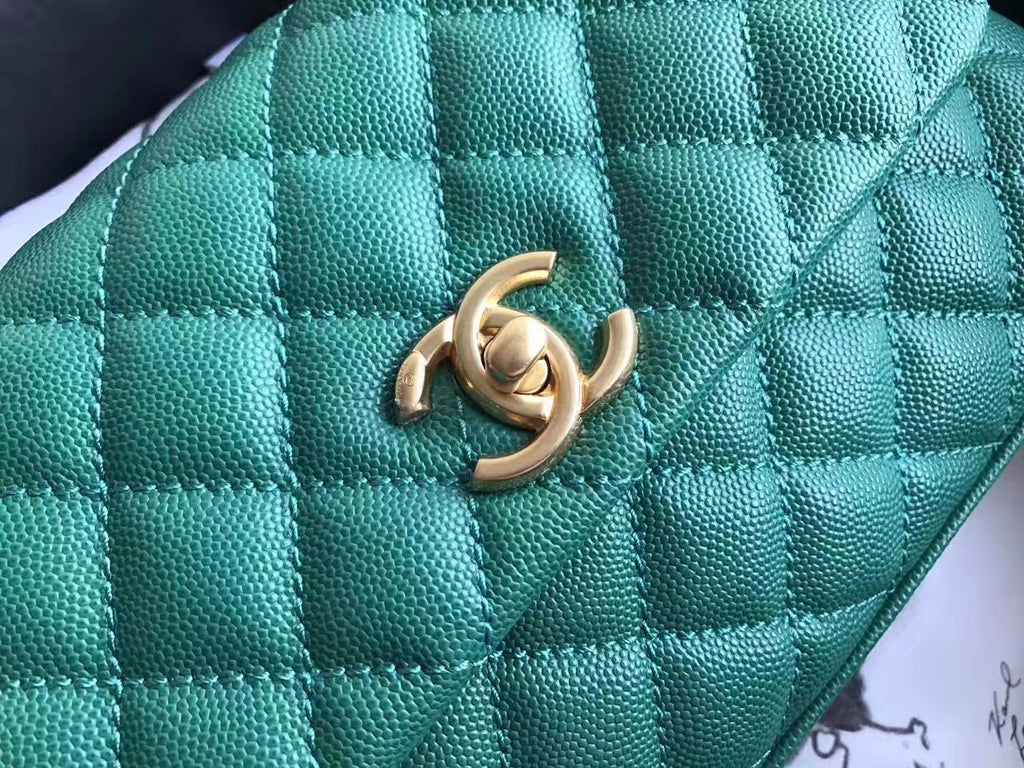 Chanel Green Flap Bag with top handle A92991