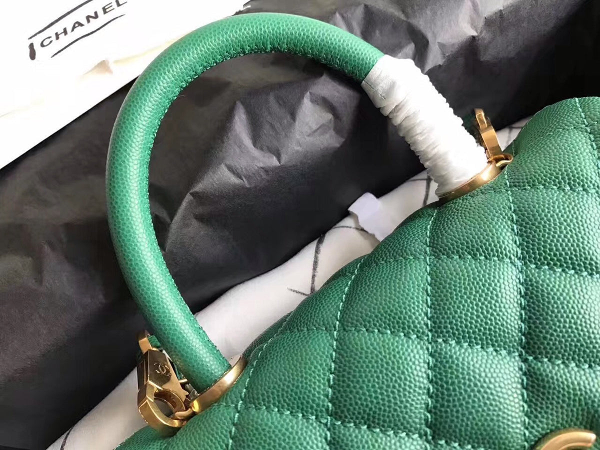 Chanel Green Flap Bag with top handle A92991