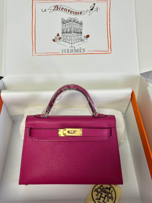 Hermès Rose Pourer Mini Kelly II Chevre  Mysore Leather Gold  hardware