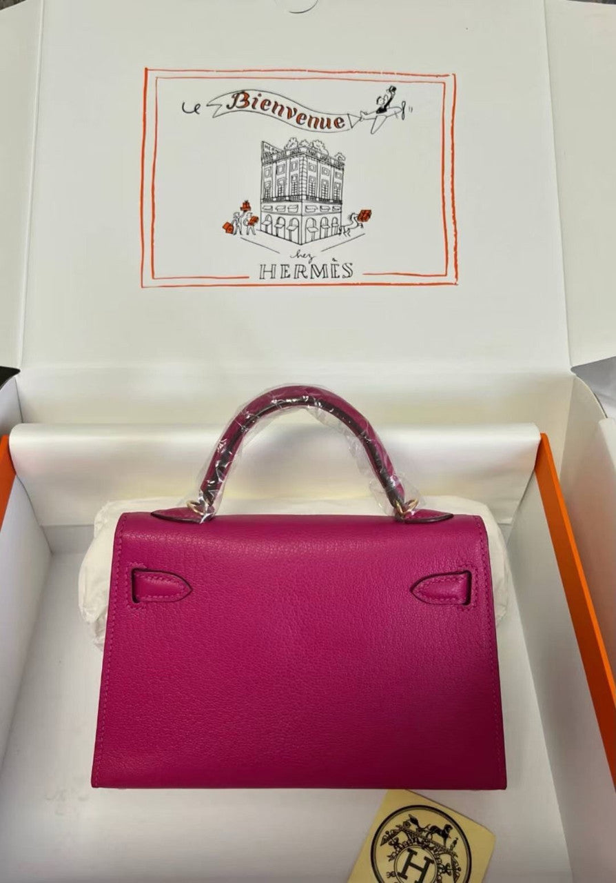 Hermès Rose Pourer Mini Kelly II Chevre  Mysore Leather Gold  hardware