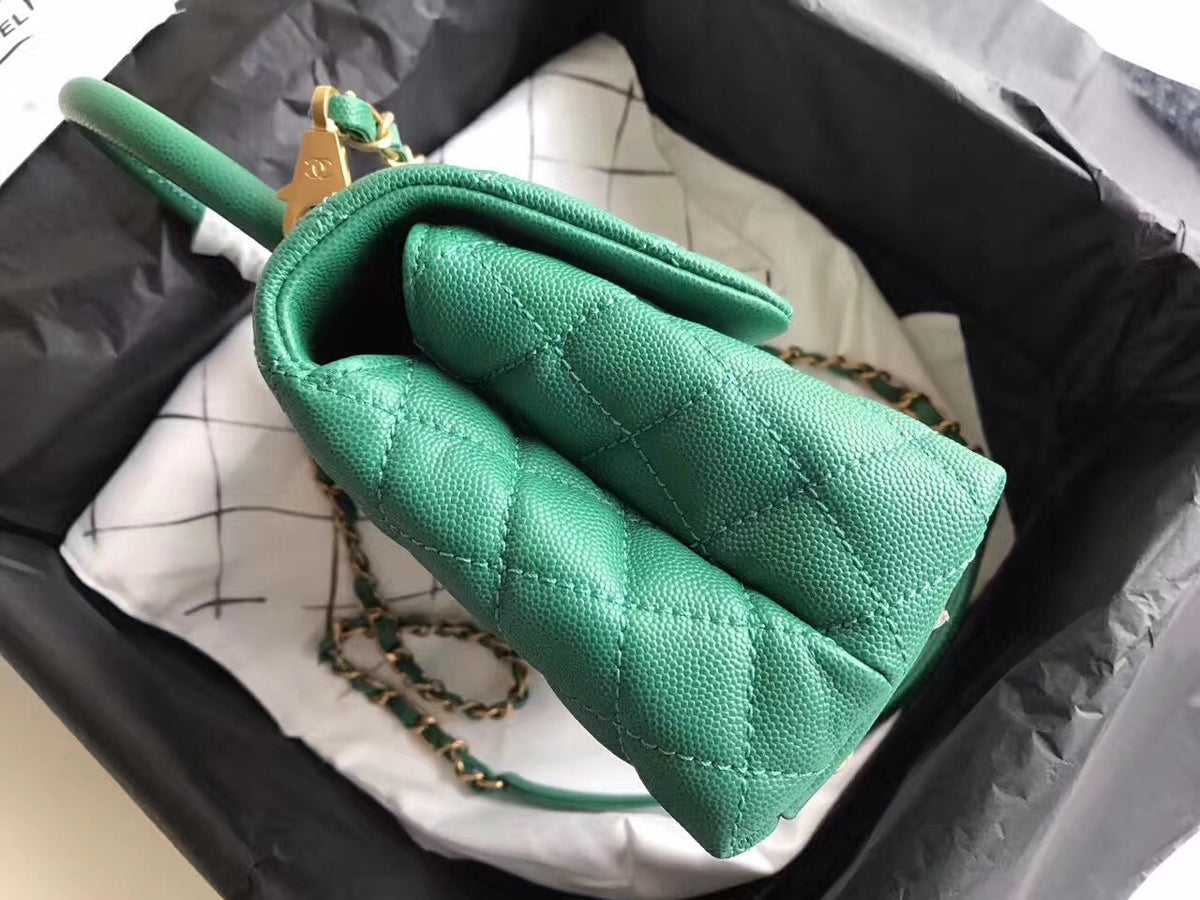 Chanel Green Flap Bag with top handle A92991