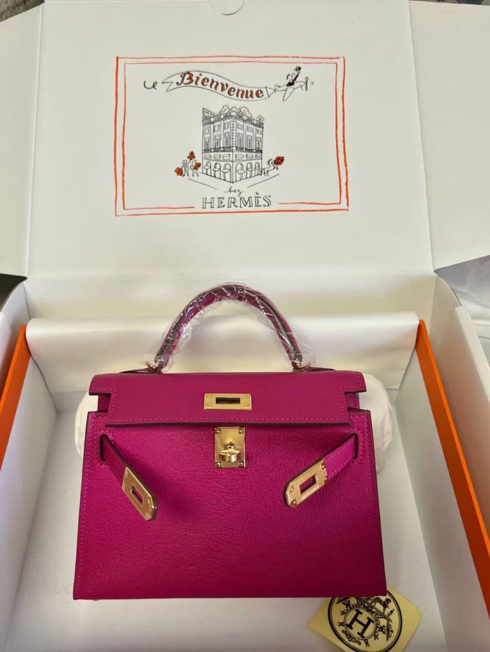 Hermès Rose Pourer Mini Kelly II Chevre  Mysore Leather Gold  hardware