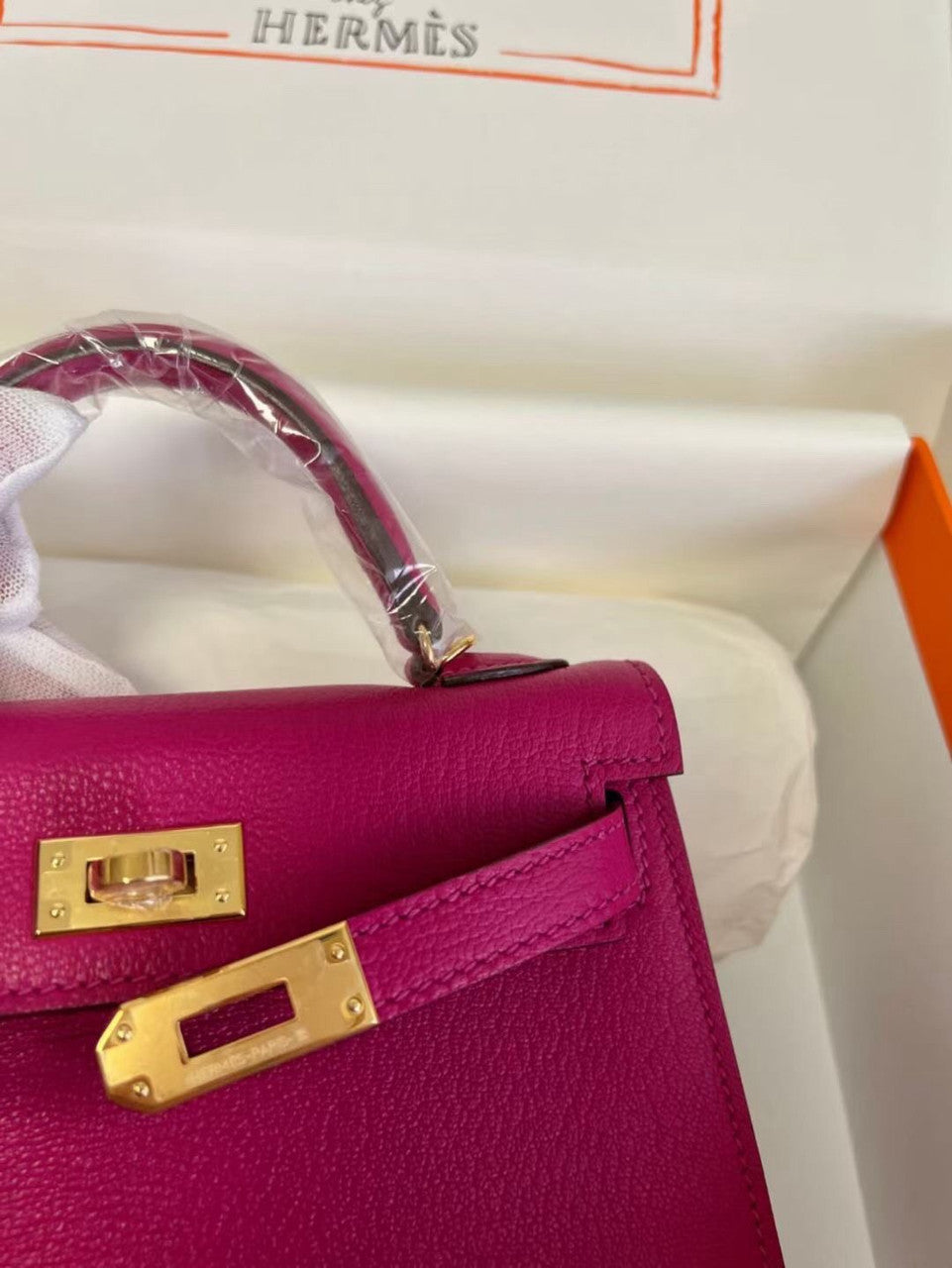 Hermès Rose Pourer Mini Kelly II Chevre  Mysore Leather Gold  hardware