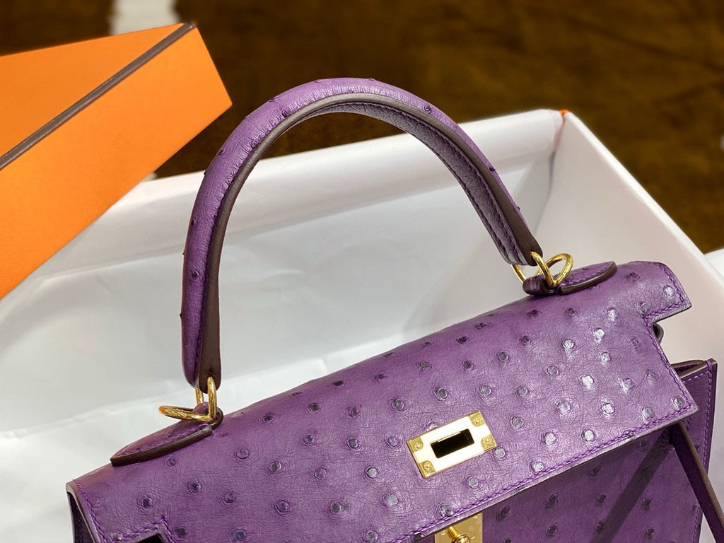 Hermès Kelly 25 Anemone Ostrich With Gold Hardware Hermes