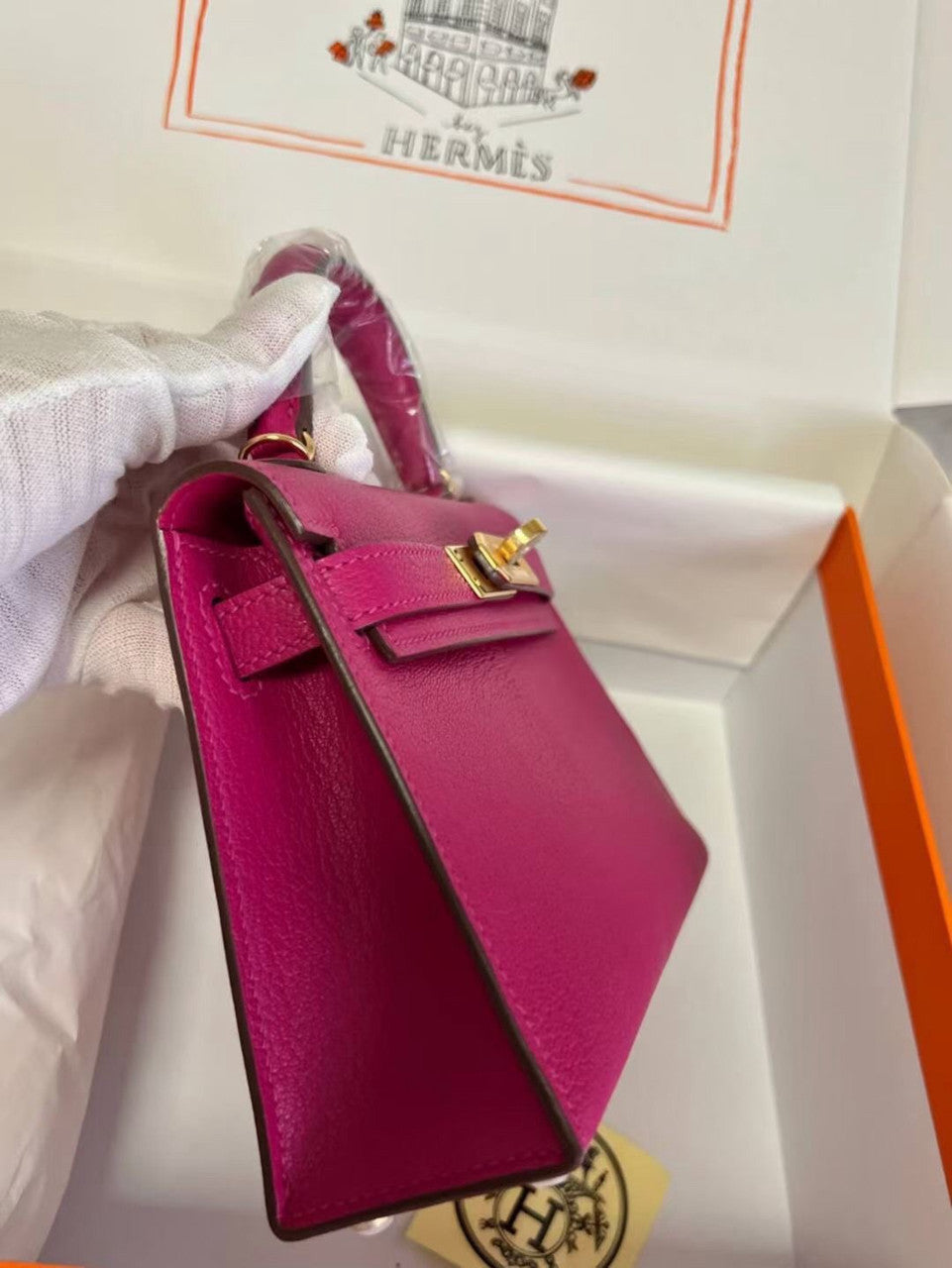 Hermès Rose Pourer Mini Kelly II Chevre  Mysore Leather Gold  hardware