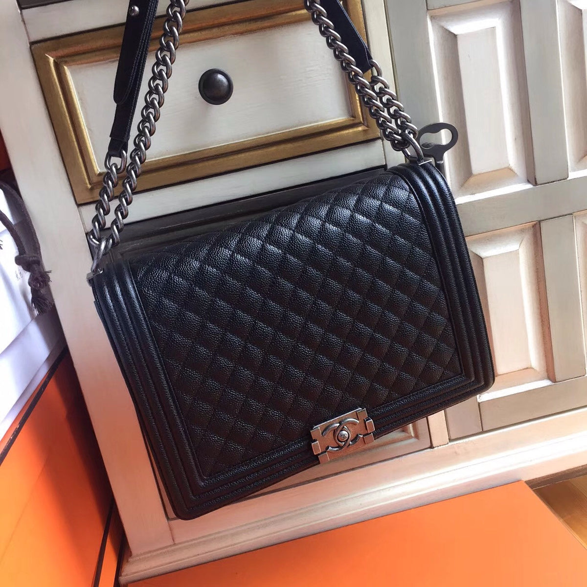 Chanel Black Quilted Caviar Large Boy Bag