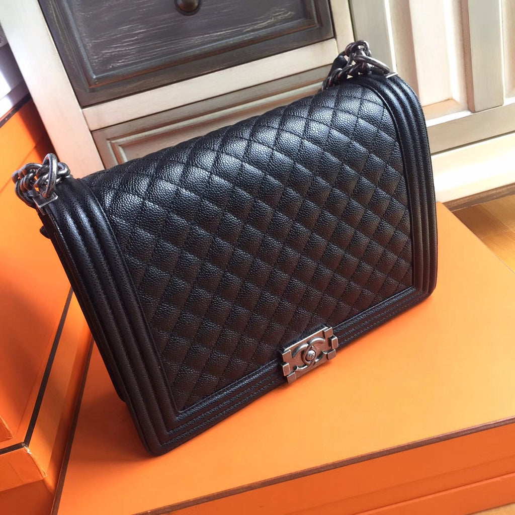 Chanel Black Quilted Caviar Large Boy Bag