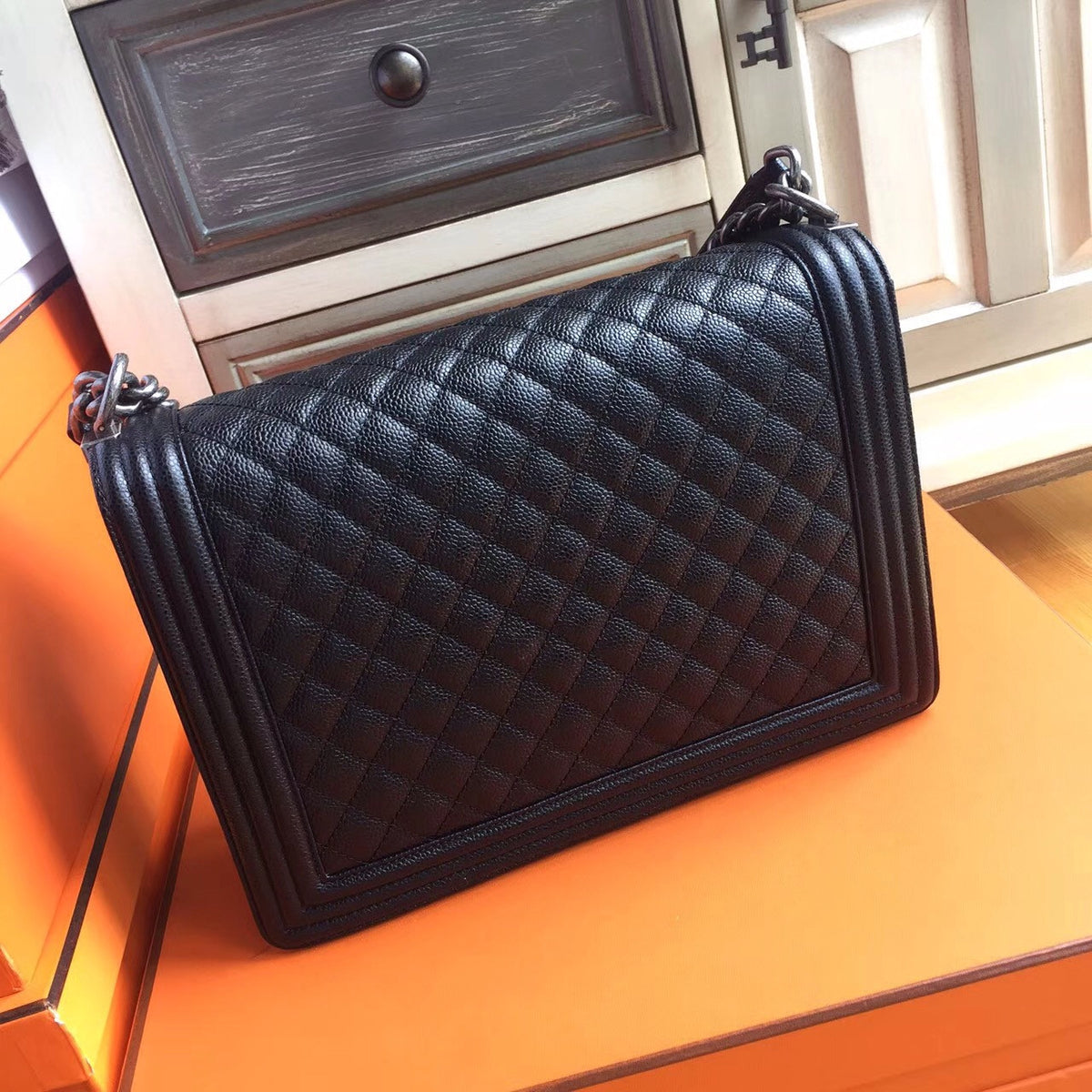 Chanel Black Quilted Caviar Large Boy Bag