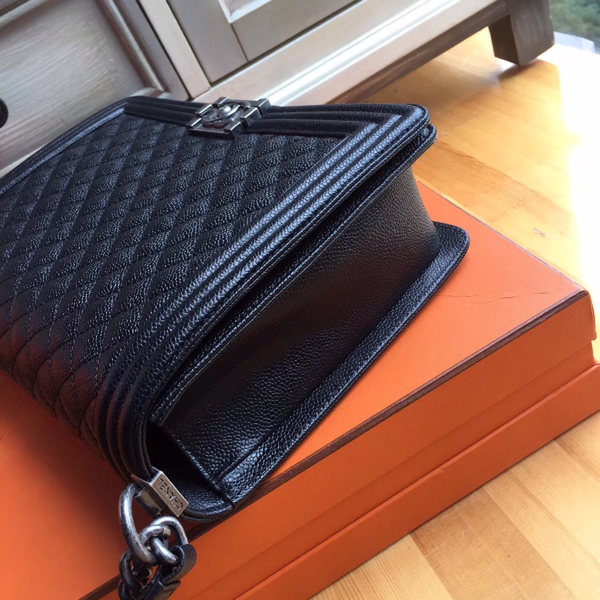 Chanel Black Quilted Caviar Large Boy Bag