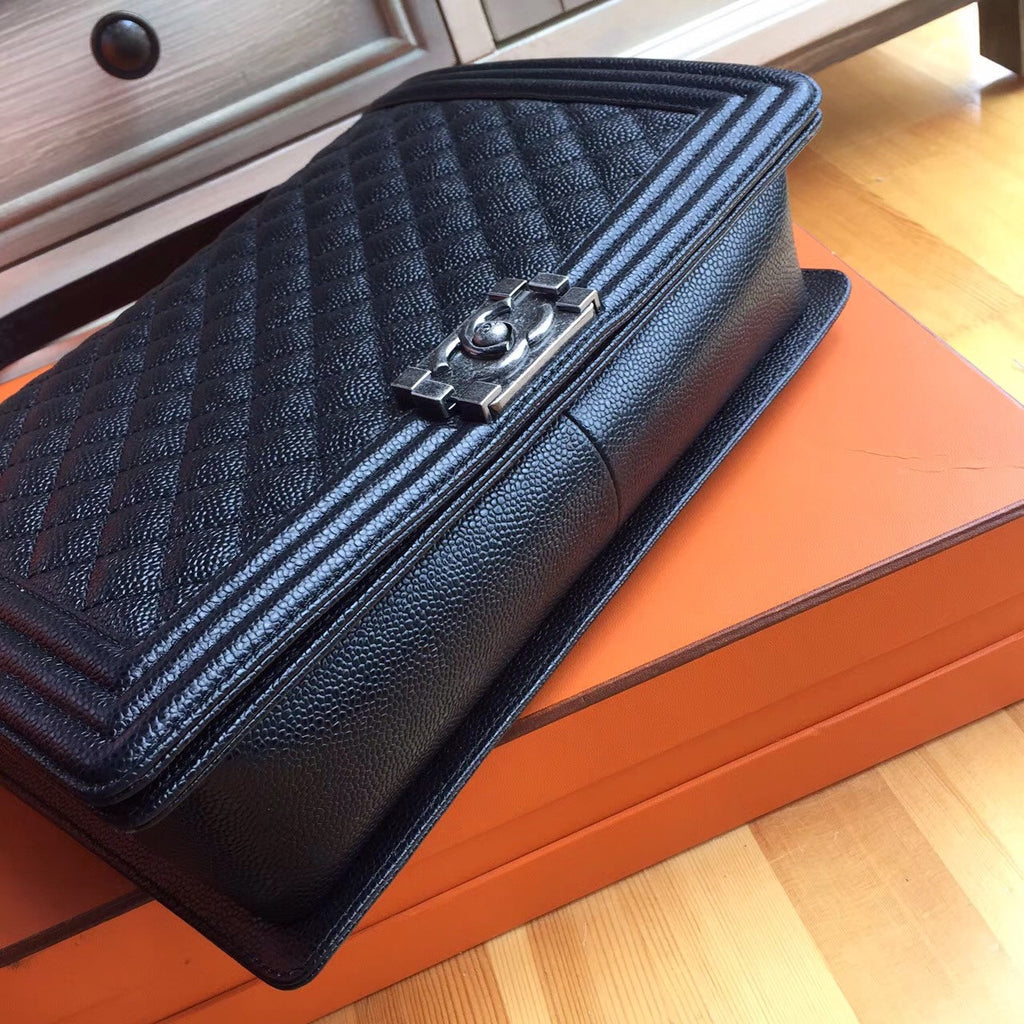 Chanel Black Quilted Caviar Large Boy Bag