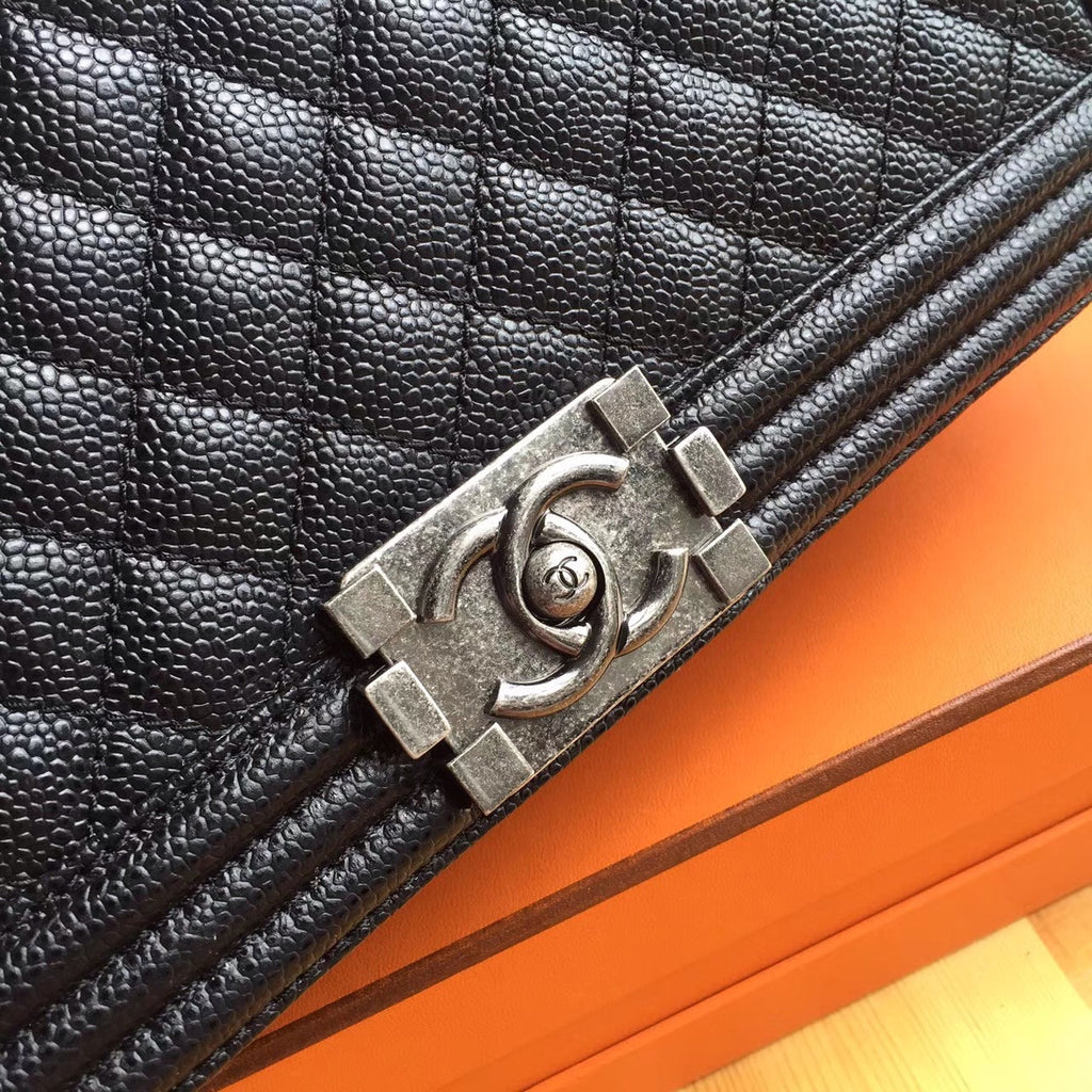 Chanel Black Quilted Caviar Large Boy Bag