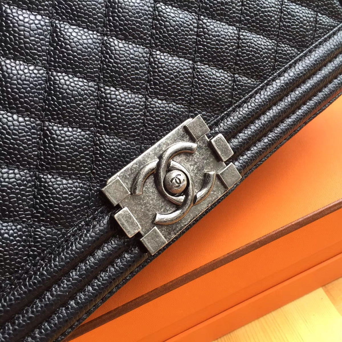 Chanel Black Quilted Caviar Large Boy Bag