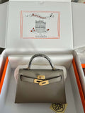 Hermès Gris Asphalte Mini Kelly II Chevre  Mysore Leather Gold  hardware