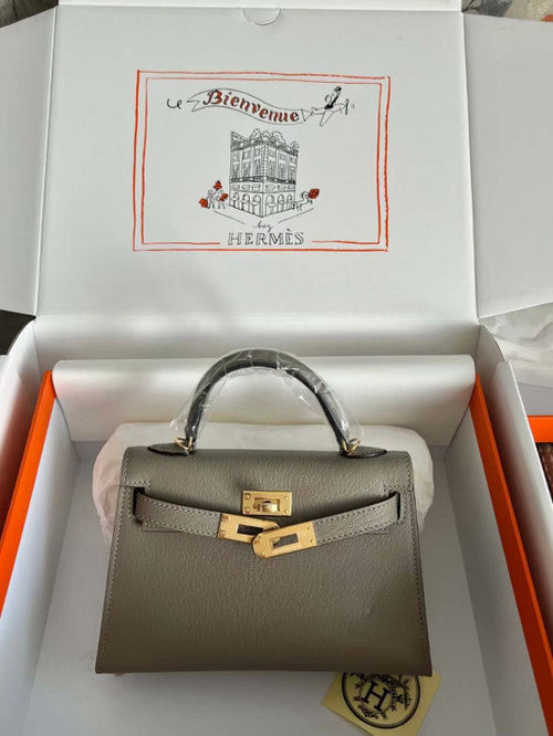 Hermès Gris Asphalte Mini Kelly II Chevre  Mysore Leather Gold  hardware