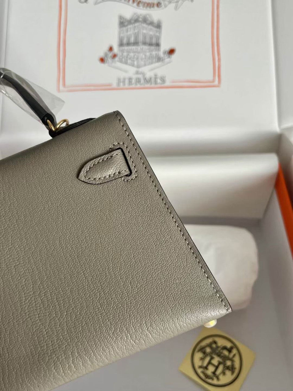 Hermès Gris Asphalte Mini Kelly II Chevre  Mysore Leather Gold  hardware