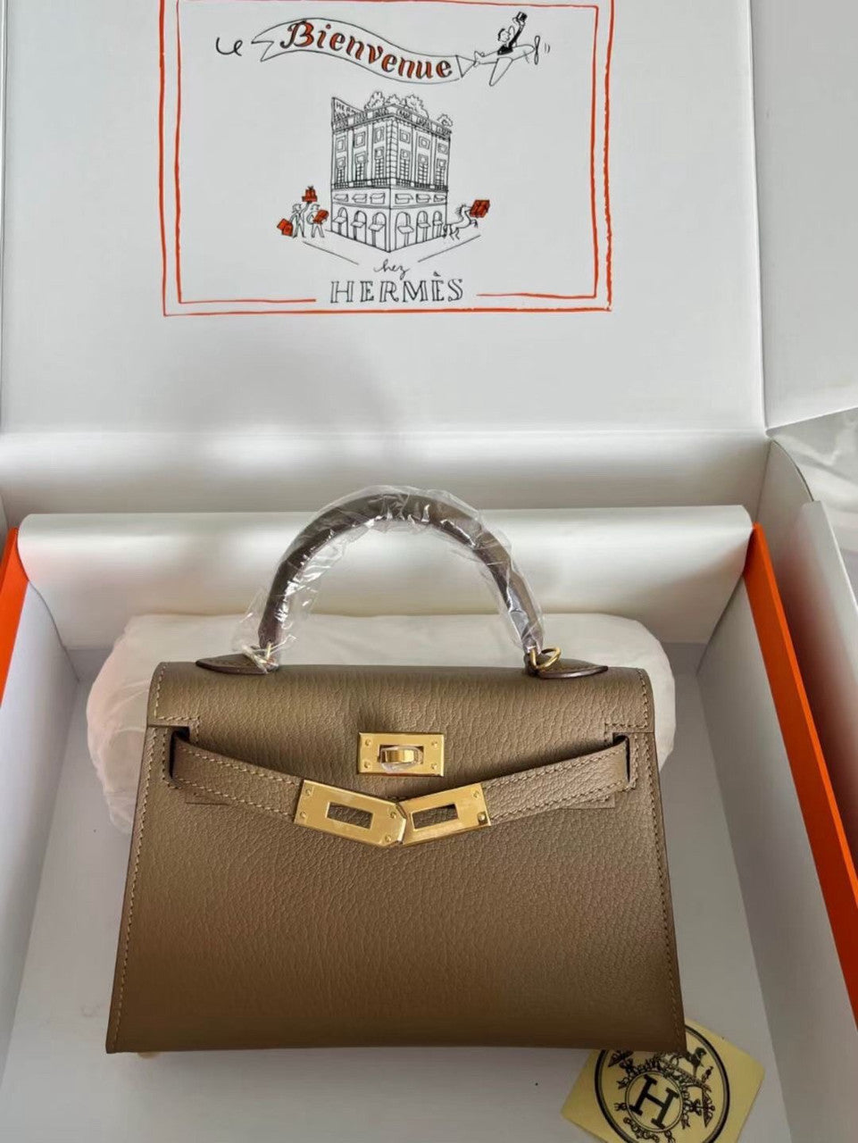 Hermès Etoupe Mini Kelly II Chevre  Mysore Leather Gold  hardware