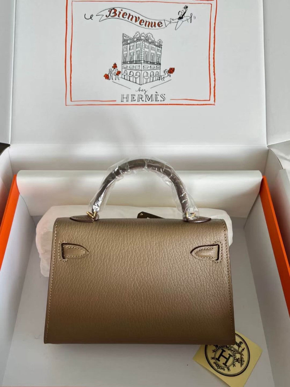 Hermès Etoupe Mini Kelly II Chevre  Mysore Leather Gold  hardware
