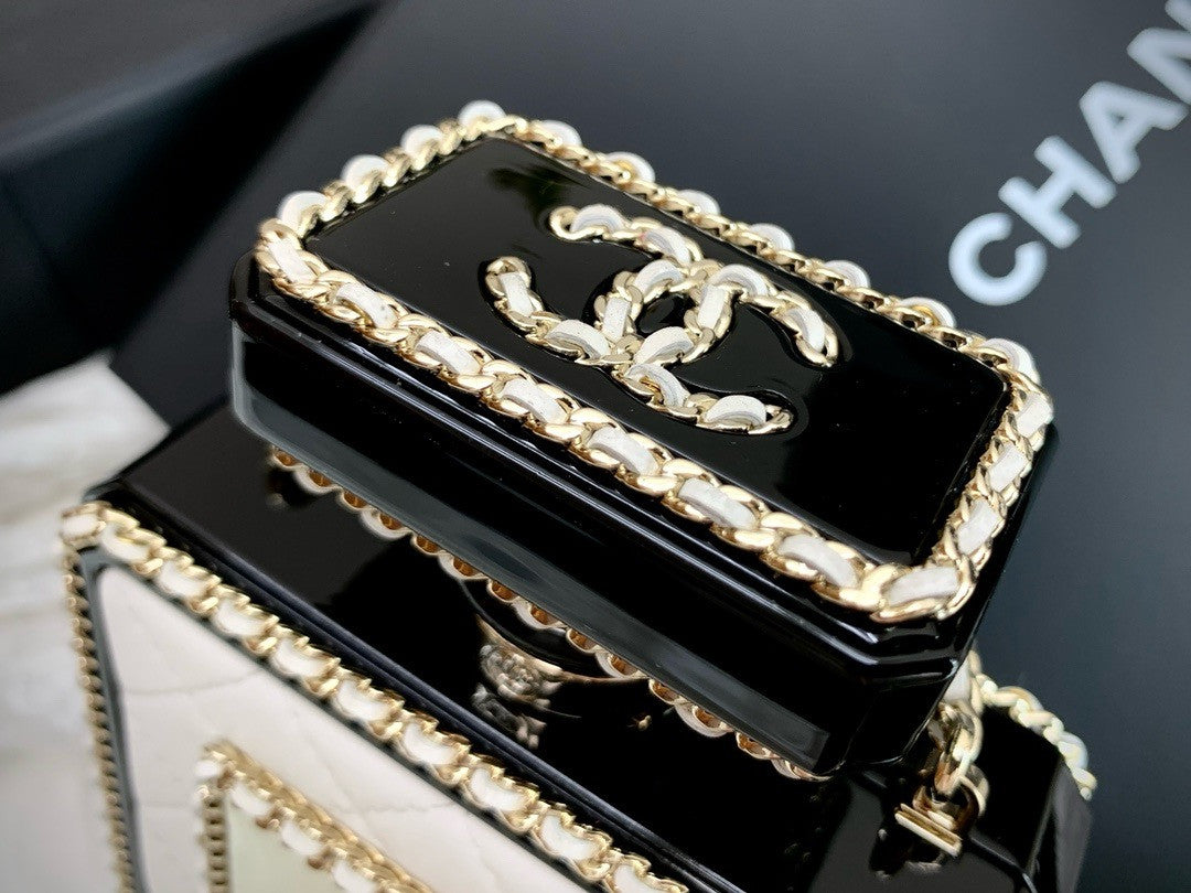 White Quilted Leather and Perspex Perfume Bottle Minaudiere Gold Hardware