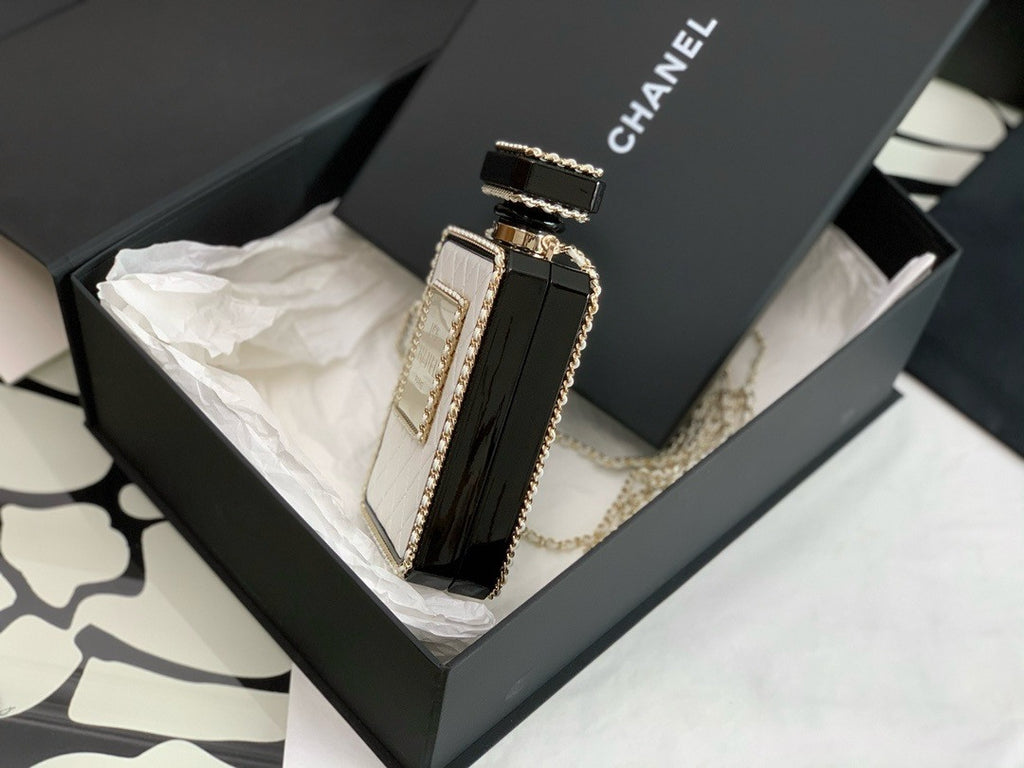 White Quilted Leather and Perspex Perfume Bottle Minaudiere Gold Hardware