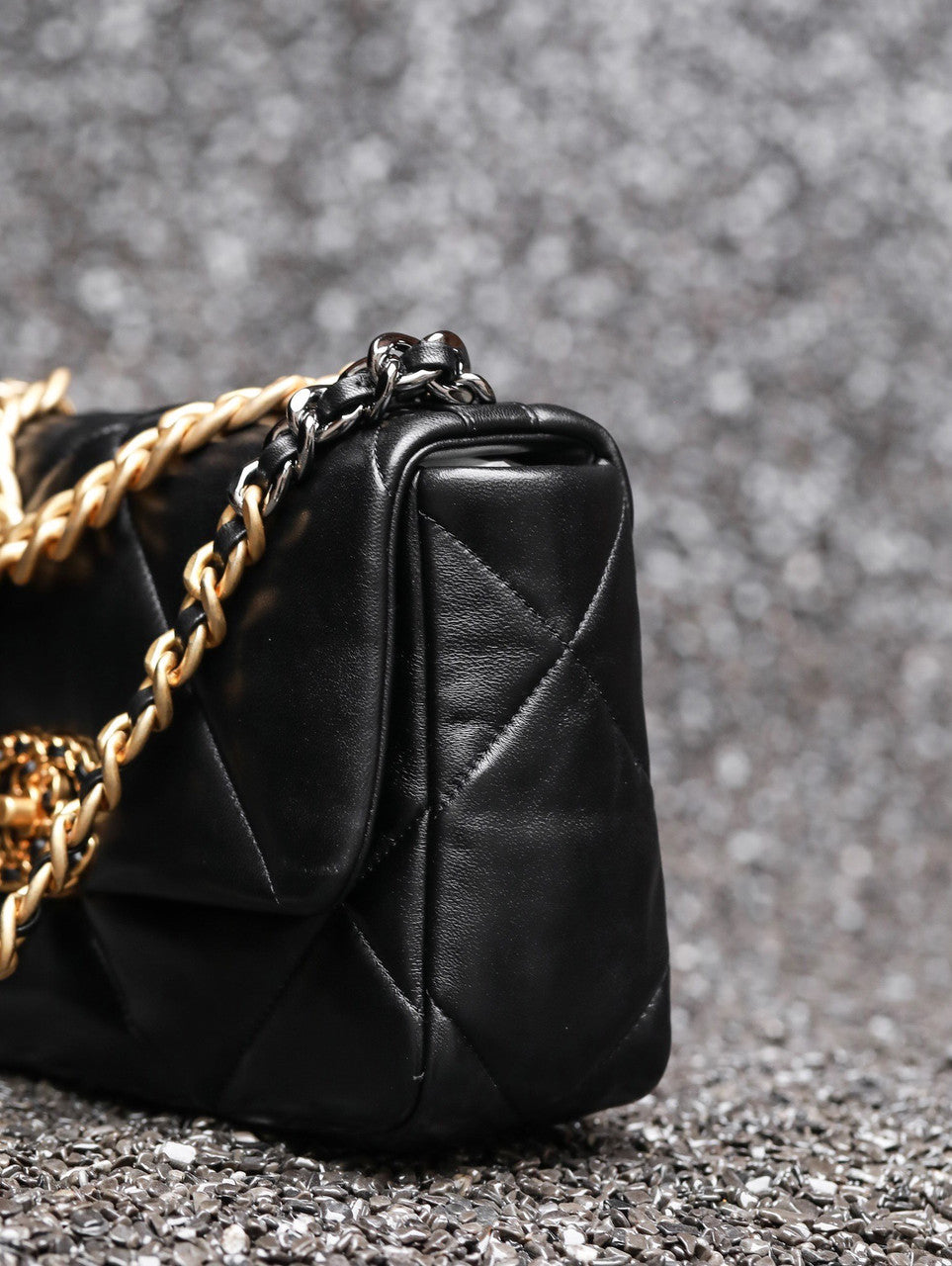 Chanel Shiny Lambskin 19 HANDBAG Black