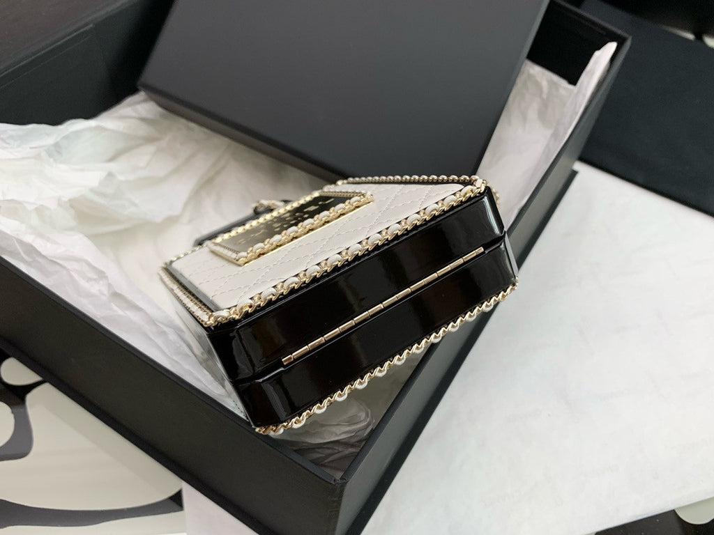White Quilted Leather and Perspex Perfume Bottle Minaudiere Gold Hardware