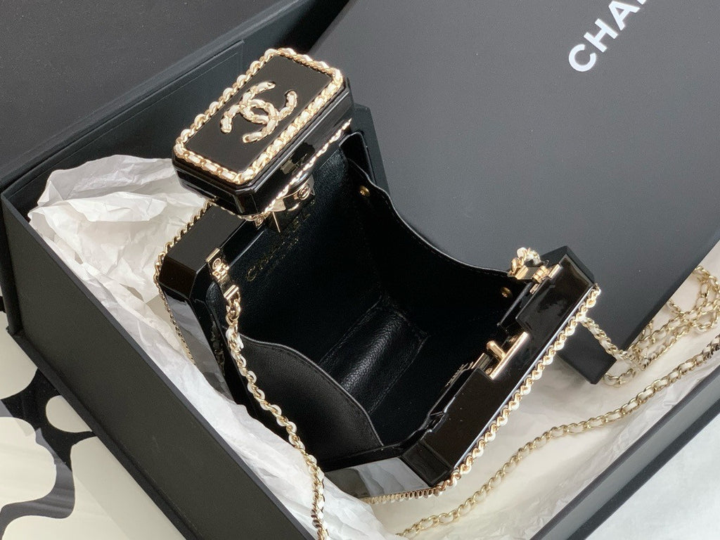 White Quilted Leather and Perspex Perfume Bottle Minaudiere Gold Hardware