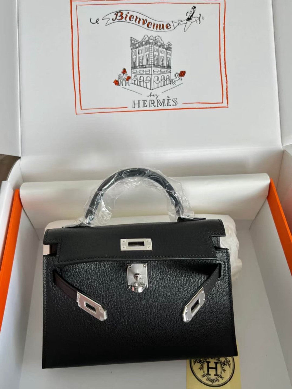 Hermès Black Mini Kelly II Chevre  Mysore Leather Palladium  hardware