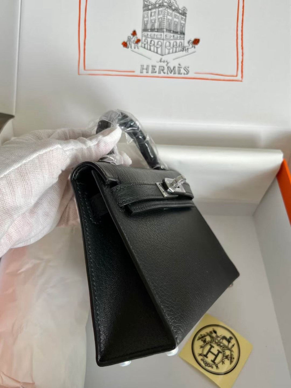 Hermès Black Mini Kelly II Chevre  Mysore Leather Palladium  hardware