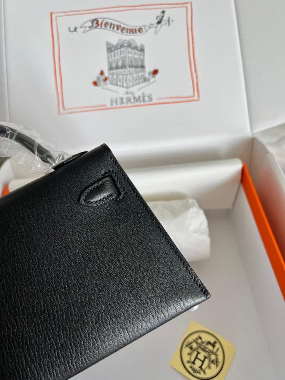 Hermès Black Mini Kelly II Chevre  Mysore Leather Palladium  hardware