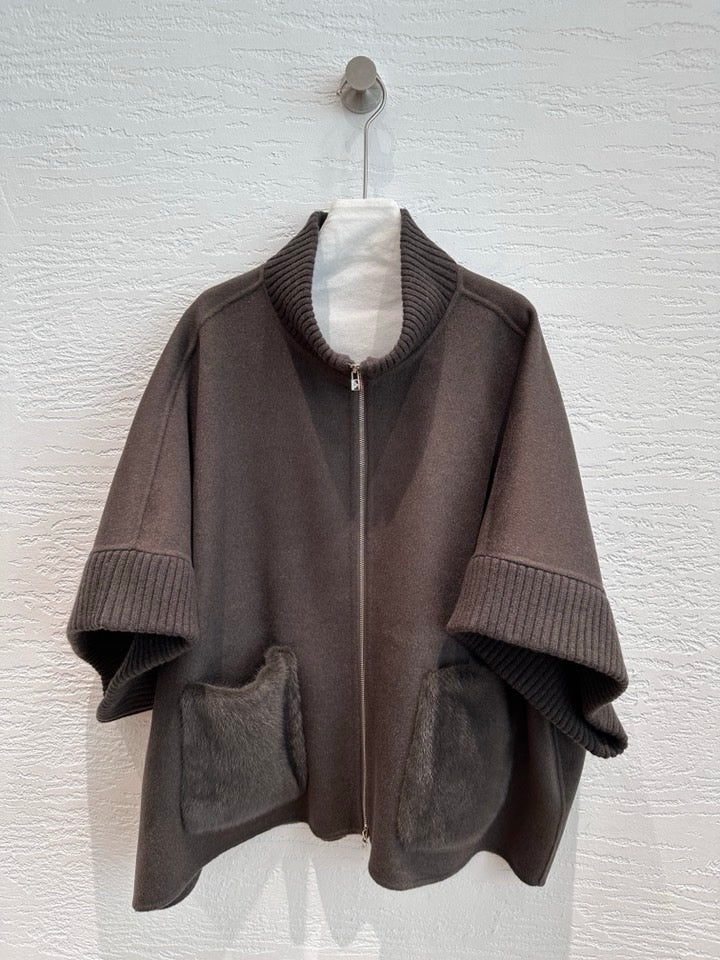 Loro Piana Mink Fur Cape Coat in Charcoal Dark Espresso