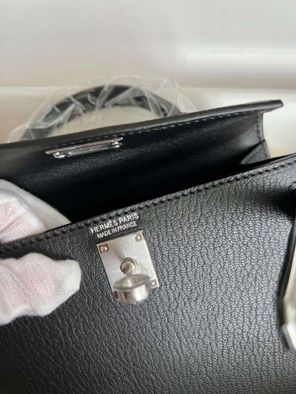 Hermès Black Mini Kelly II Chevre  Mysore Leather Palladium  hardware
