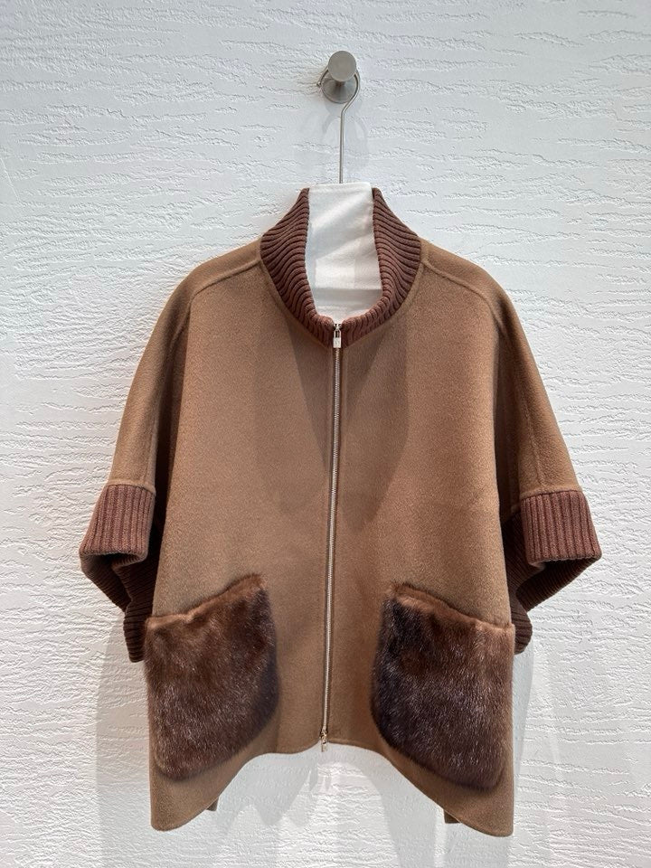 Loro Piana Mink Fur Cape Coat in Camel Tan