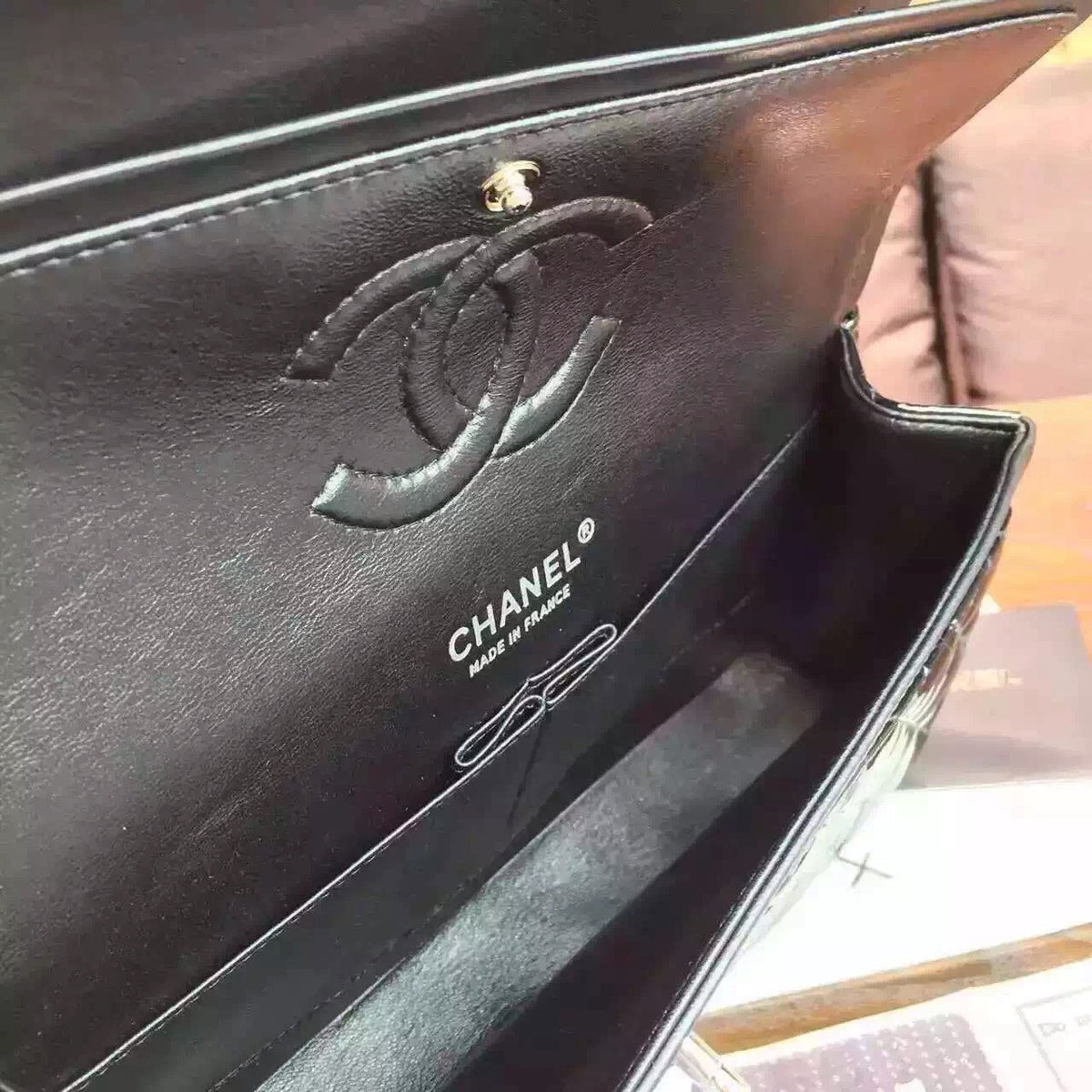 CHANEL Black Quilted Patent Leather Silver HW Flap Bag Silver HW