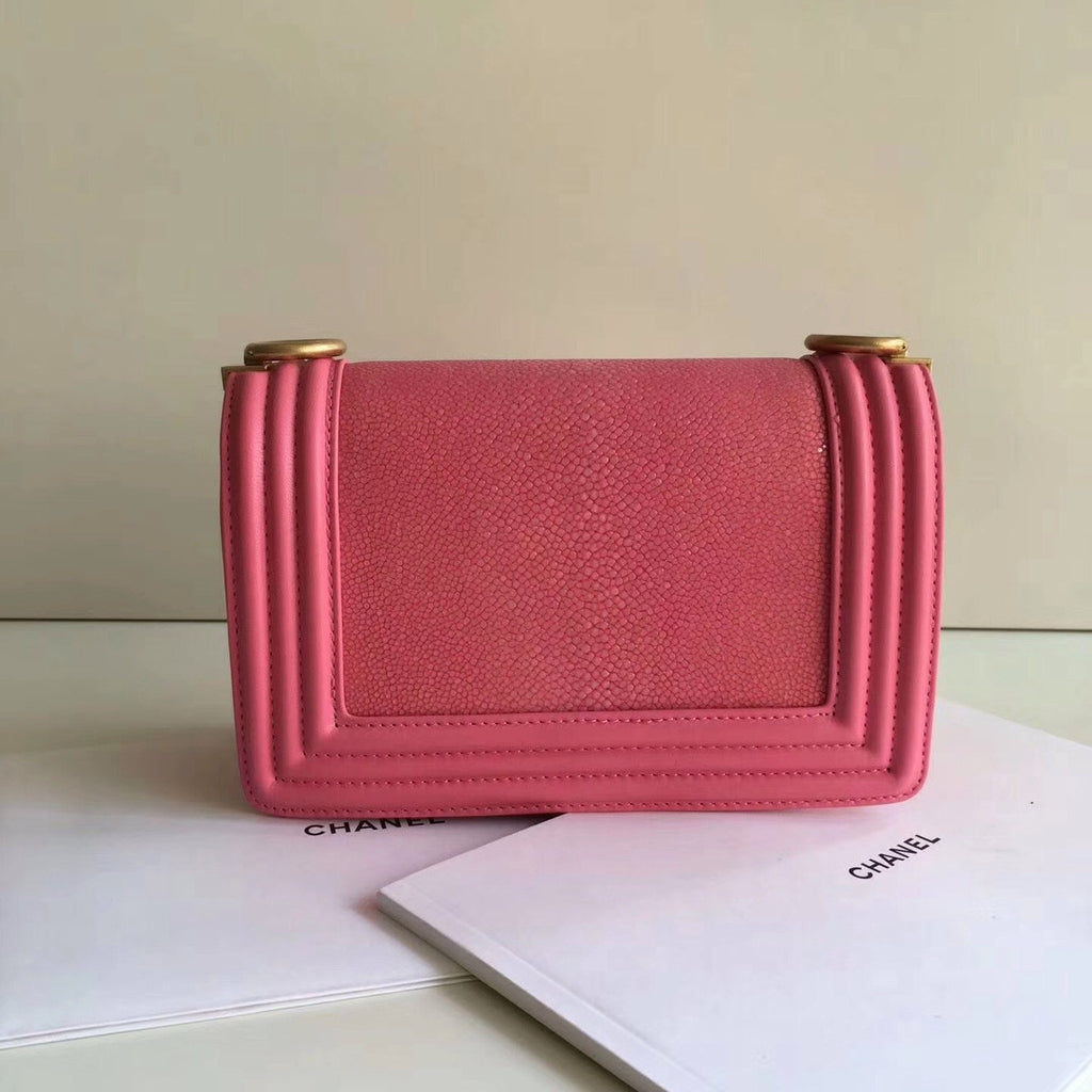 CHANEL Pink Galuchat and Lambskin Small Boy Flap