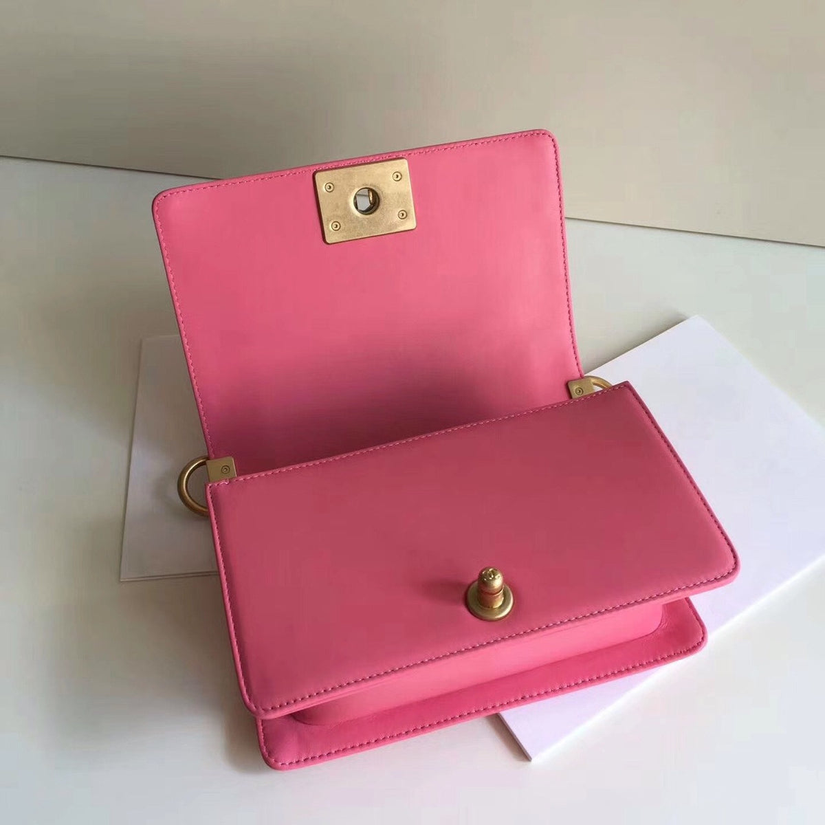 CHANEL Pink Galuchat and Lambskin Small Boy Flap