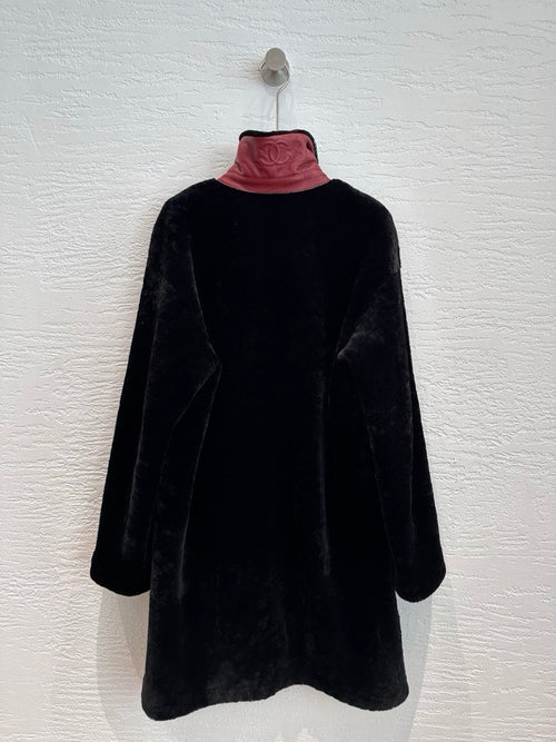 Chanel Shearling Fur Coat in Black, back view