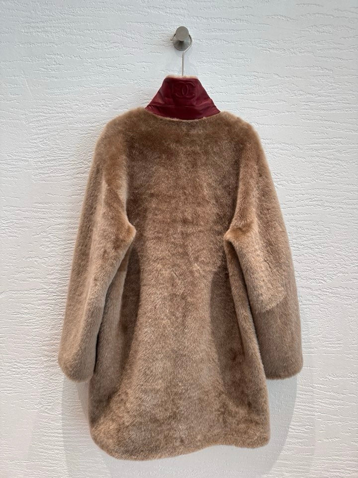 Chanel Shearling Fur Coat in Camel, back view