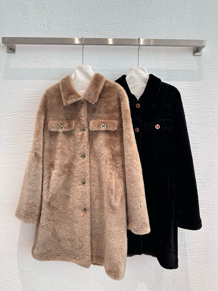 Chanel Shearling Fur Coat, Black and Camel colourways