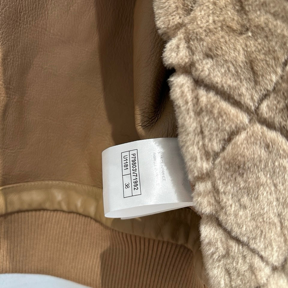 Chanel shearling bomber jacket in light beige — interior label