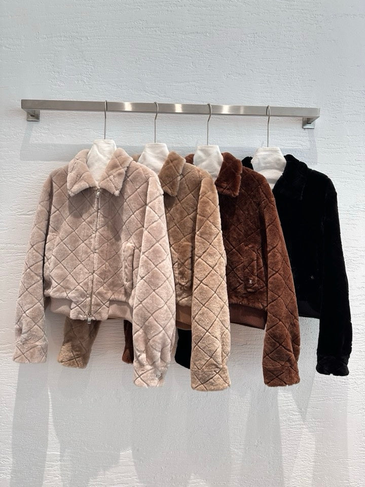 Chanel shearling bomber jacket — four-colour lineup