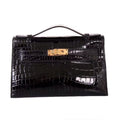 Hermes Black Mini Kelly Pochette Crocodile Niloticus with Gold Hardware
