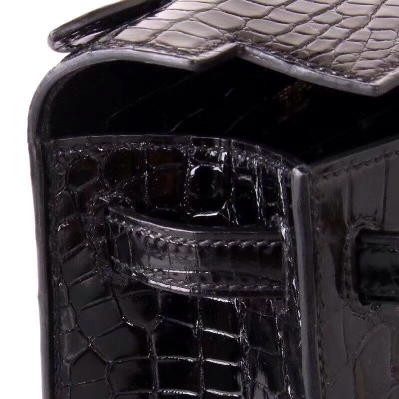 Hermes Black Mini Kelly Pochette Crocodile Niloticus with Gold Hardware