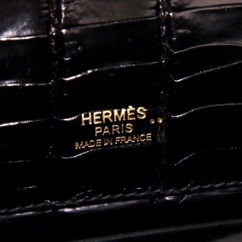 Hermes Black Mini Kelly Pochette Crocodile Niloticus with Gold Hardware