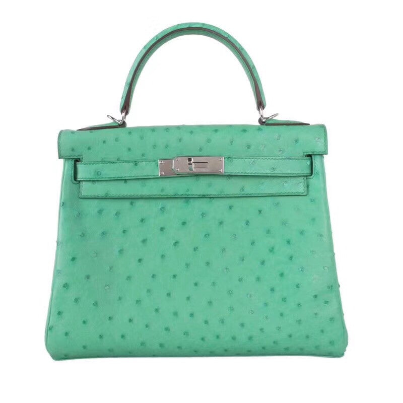 Hermes 6W Menthe Kelly Bag 28cm KK Ostrich Leather Palladim Hardware