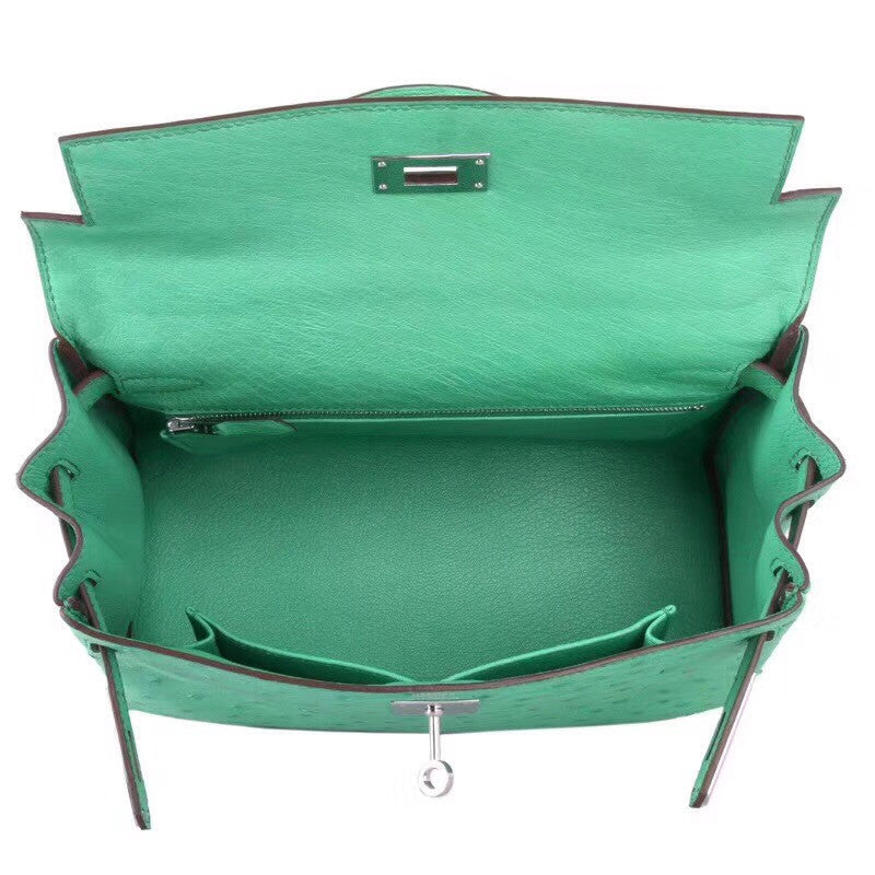 Hermes 6W Menthe Kelly Bag 28cm KK Ostrich Leather Palladim Hardware