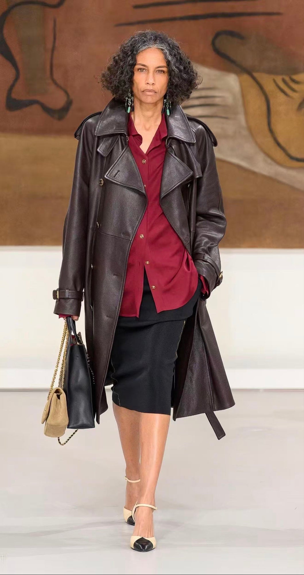 Chanel Double-Breasted Leather Trench Coat runway styled