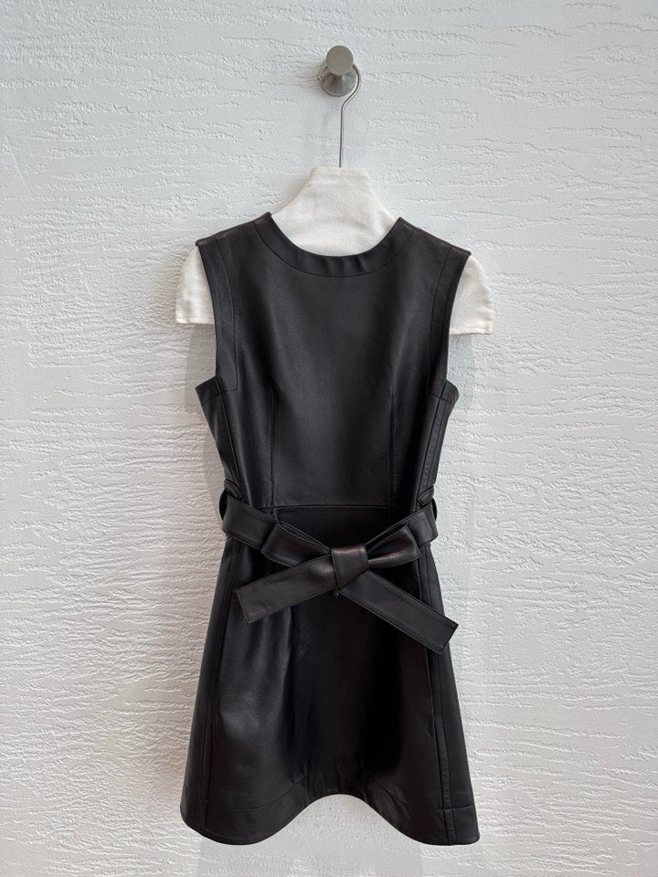 Chanel sheepskin leather sleeveless mini dress, full front view