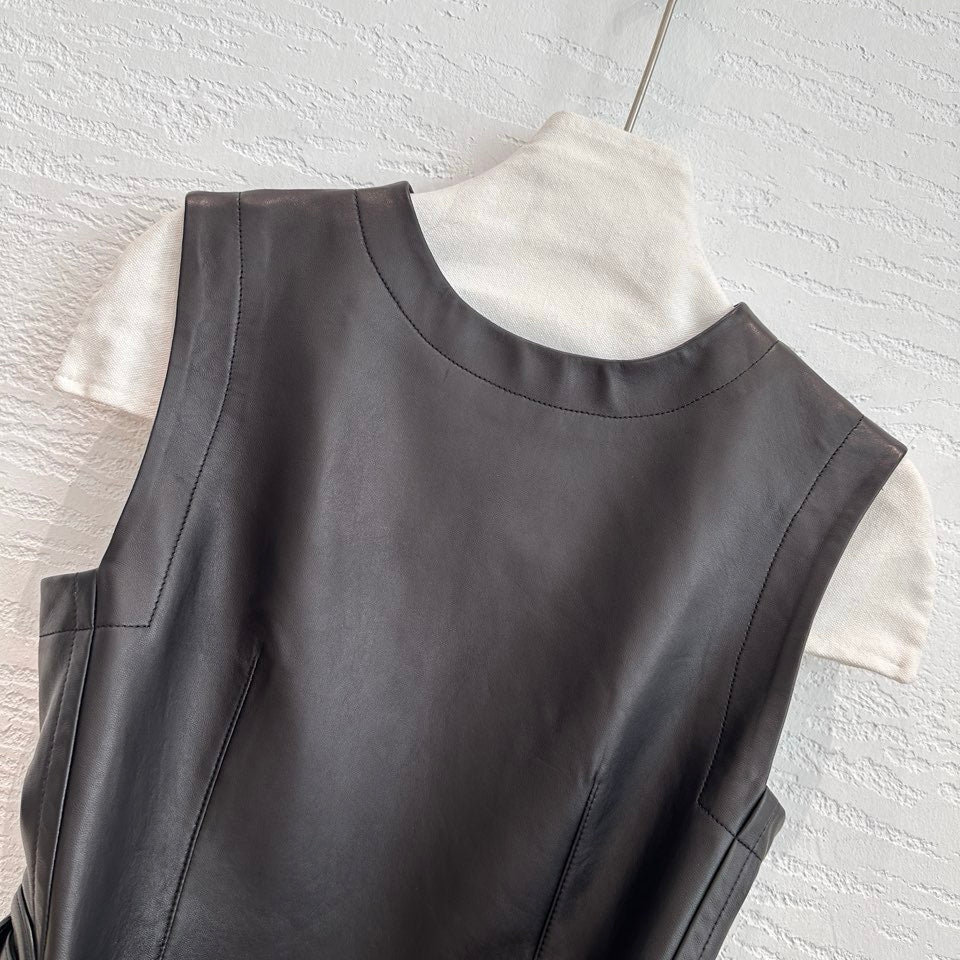Chanel sheepskin leather mini dress, bodice close-up