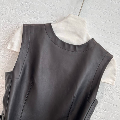 Chanel sheepskin leather mini dress, bodice close-up